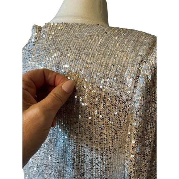 Ieena for Mac Duggal NEW 26490 Silver Sequined EveningGown Size 12 High Slit - Picture 8 of 11